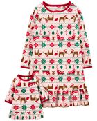 2-Pack Matching Fleece Doll Nightgown Set, image 1 of 3 slides