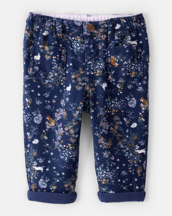 Baby Girl Floral Print Flannel Pants - Navy, 