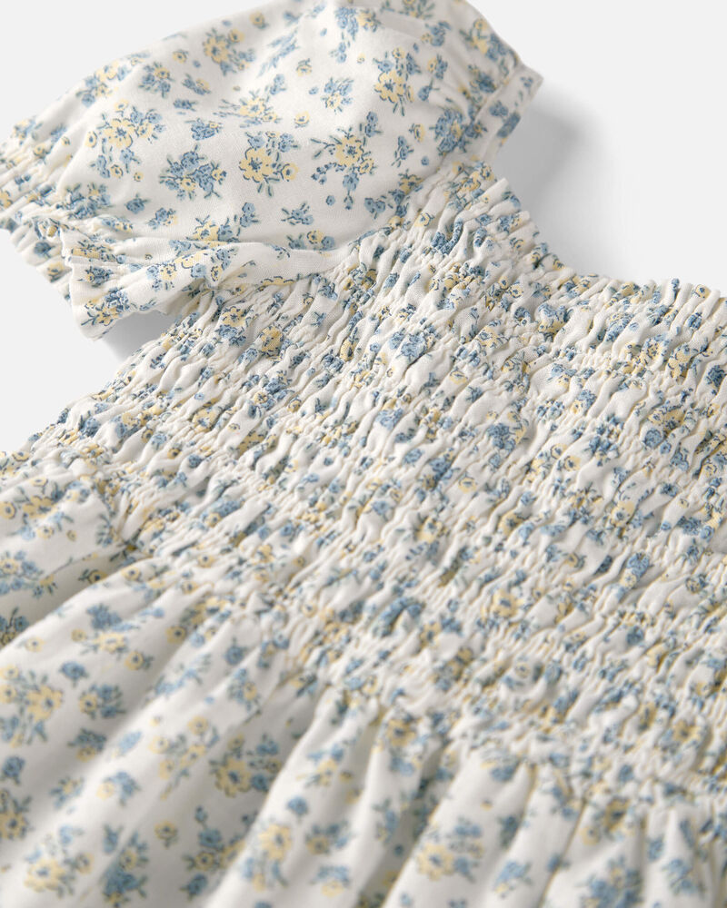 Toddler Girl Smocked Dress Made with Organic Cotton in Spring Bloom Print, image 3 of 5 slides
