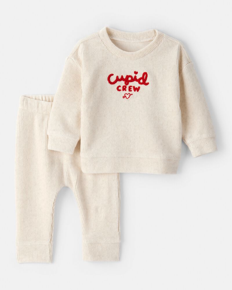 B&eacute;b&eacute; - Ensemble 2 pi&egrave;ces t-shirt &agrave; manches longues et pantalon Cupid Crew de la Saint-Valentin &ndash; Ivoire, image 1 sur 4 diapositives