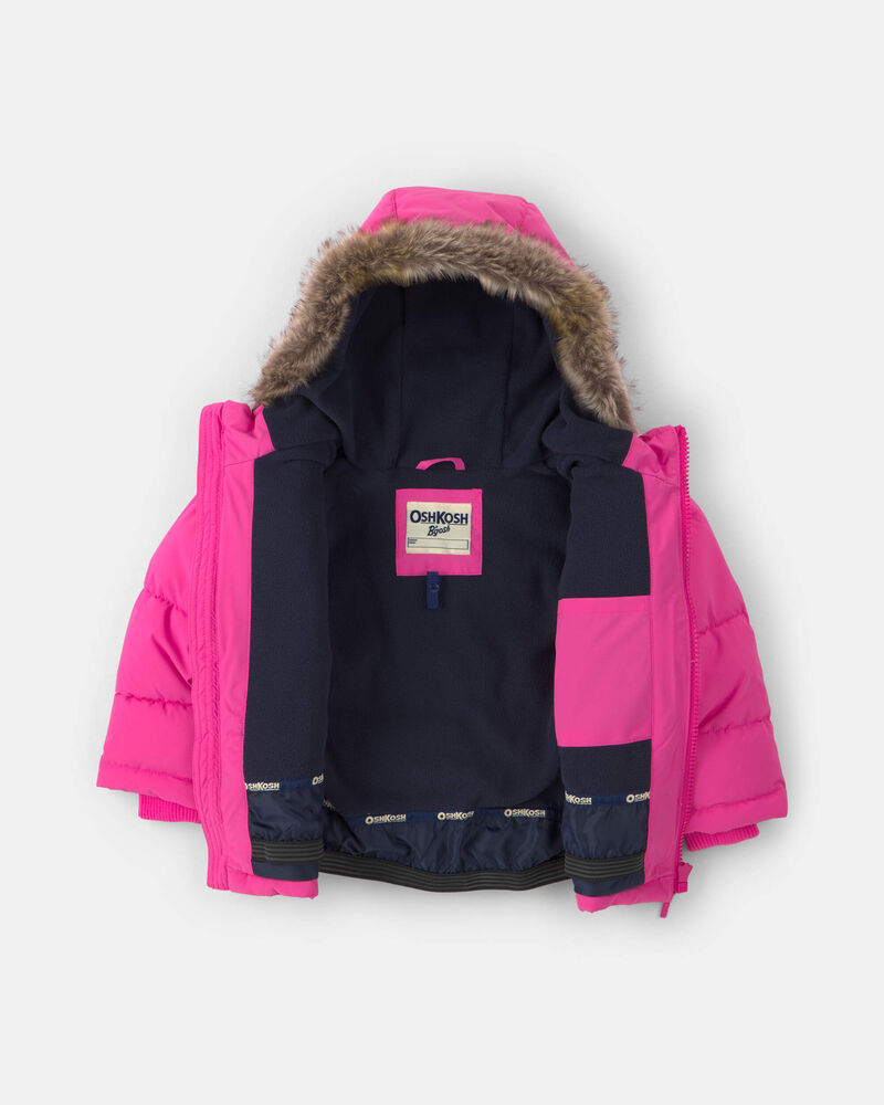 Toddler Girl Solid 2 Piece Puffer  Snowsuit- Pink , image 4 of 13 slides