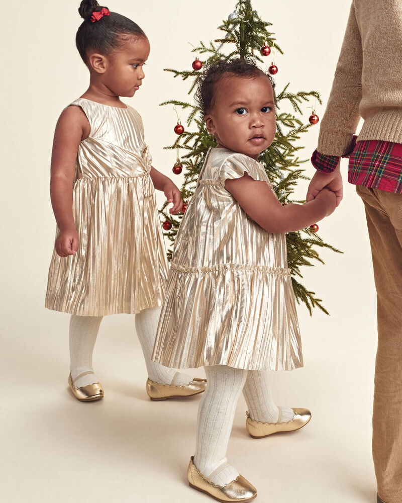 Toute-petite fille - Robe en tissu froiss&eacute; m&eacute;tallique avec n&oelig;ud - Dor&eacute;, image 5 sur 5 diapositives