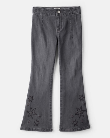 Girls Star Print Denim Flare Jeans - Black, 