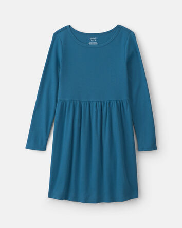Girls Rib Long-Sleeve Dress - Blue, 