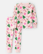 Baby Christmas Ornament Print 100% Cotton Long-Sleeve 2-Piece Pyjamas - Pink, image 1 of 3 slides