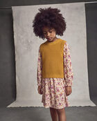 Girls Floral Long-Sleeve Dress - Yellow/Cream, image 2 of 5 slides