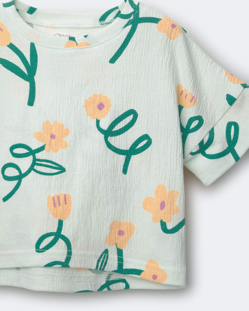 Tout-petit fille - T-shirt &agrave; manches chauve-souris &agrave; coupe asym&eacute;trique, imprim&eacute; floral - Vert clair, image 4 sur 6 diapositives