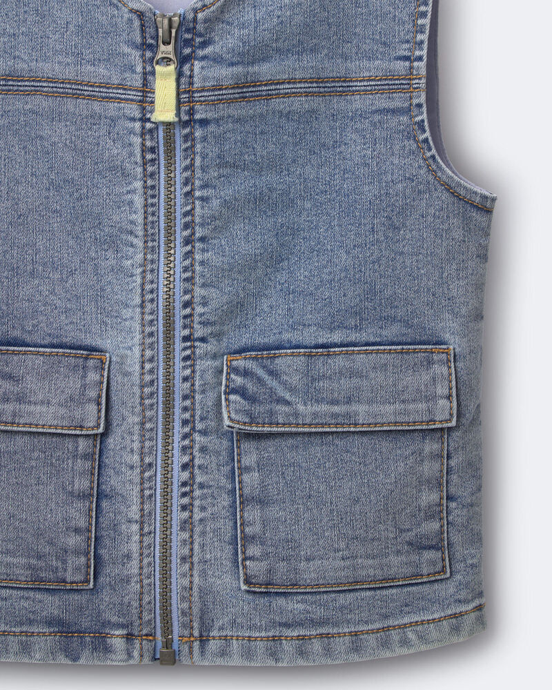 Toddler Boy Zip-Up Denim Vest with Pockets in Avenue Wash - Blue, image 5 of 5 slides