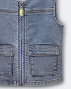 Toddler Boy Zip-Up Denim Vest with Pockets in Avenue Wash - Blue, image 5 of 5 slides