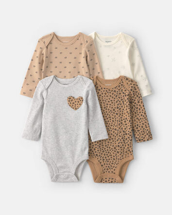 Baby Girl 4-Pack Leopard Print Long-Sleeve Multipack Bodysuits, 