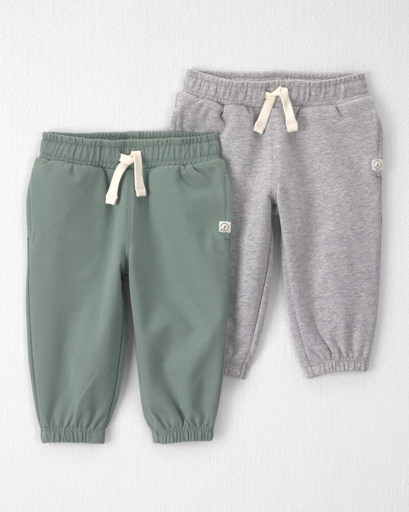 B&eacute;b&eacute; - Emballage de 2 pantalons de jogging en jersey bouclette de coton biologique, image 1 sur 5 diapositives