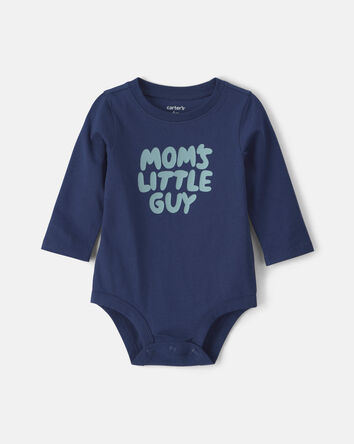 Baby Boy 'Mom's Little Guy' Long-Sleeve Graphic Bodysuit - Navy Blue, 