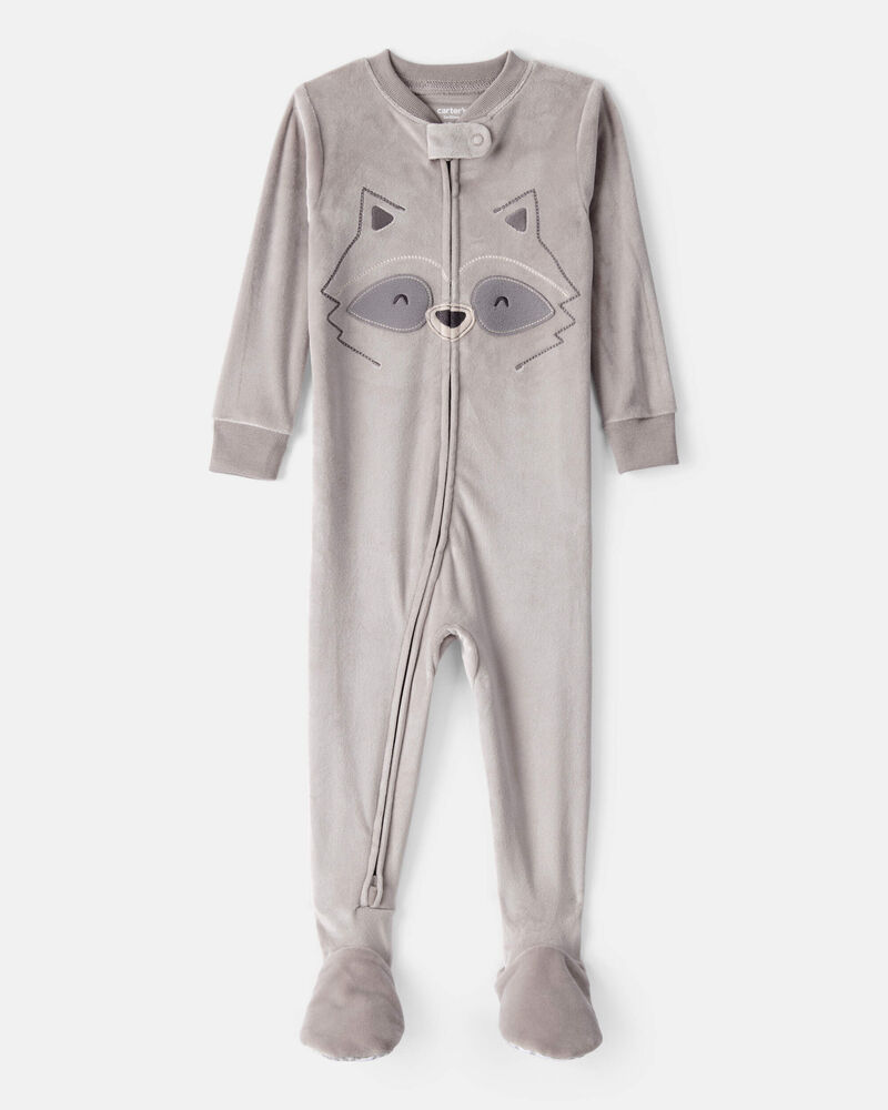 Toddler Boy Raccoon DreamPlush Long-Sleeve Snug Fit 1-Piece Pajamas - Grey, image 1 of 4 slides