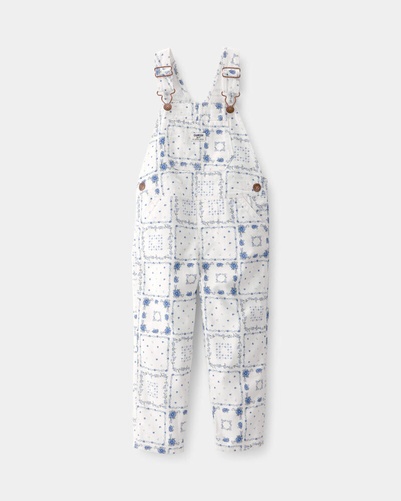 Toddler Girl Bandana Overalls - White, image 1 of 4 slides