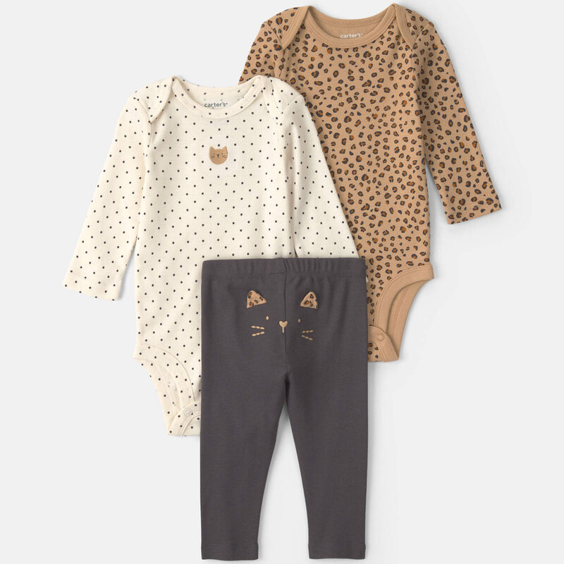 Baby Girl 3-Piece Leopard Long-Sleeve Bodysuit & Pant Set - Brown/Cream/Black | Carter’s Oshkosh Canada