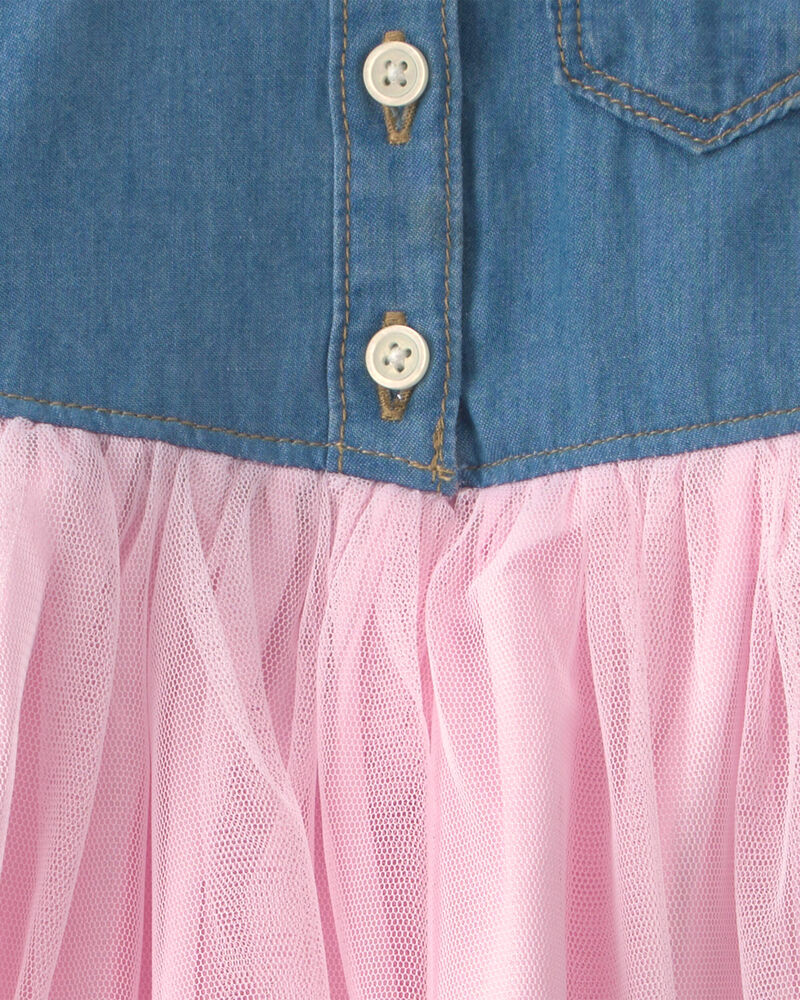 Baby Girl Chambray Tulle Short-Sleeve Dress - Light Wash, image 4 of 5 slides