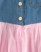 Baby Girl Chambray Tulle Short-Sleeve Dress - Light Wash, image 4 of 5 slides
