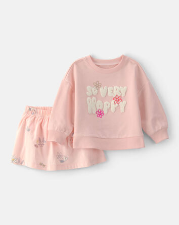Baby Girl 2-Piece Easter 'So Very Hoppy' French Terry Top & Skort Set - Pink, 