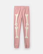 Girls 2-Piece Halloween Skeleton 100% Cotton Snug Fit Pyjama Set - Pink, image 3 of 5 slides