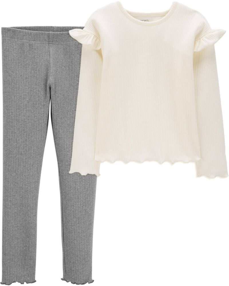 Kid 2-Piece Long-Sleeve Ribbed Top & Leggings Set, image 1 of 6 slides