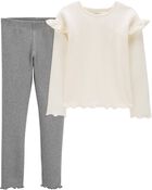 Kid 2-Piece Long-Sleeve Ribbed Top & Leggings Set, image 1 of 6 slides