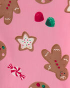Girls 2-Piece Christmas Gingerbread DreamPlush Snug Fit Pyjama Set - Pink, image 2 of 3 slides
