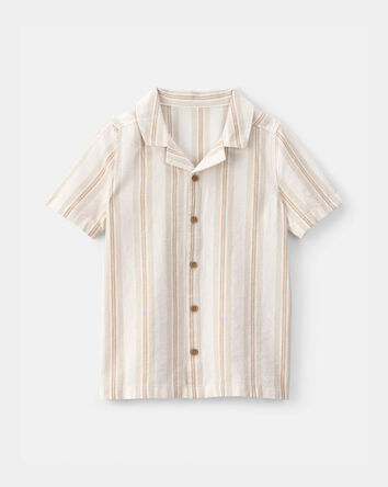 Gar&ccedil;ons - Chemise boutonn&eacute;e &agrave; manches courtes en lin &agrave; rayures - Beige/Ivoire, 