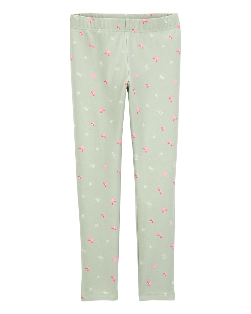 Girls Floral Stretch Leggings - Green, image 1 of 5 slides