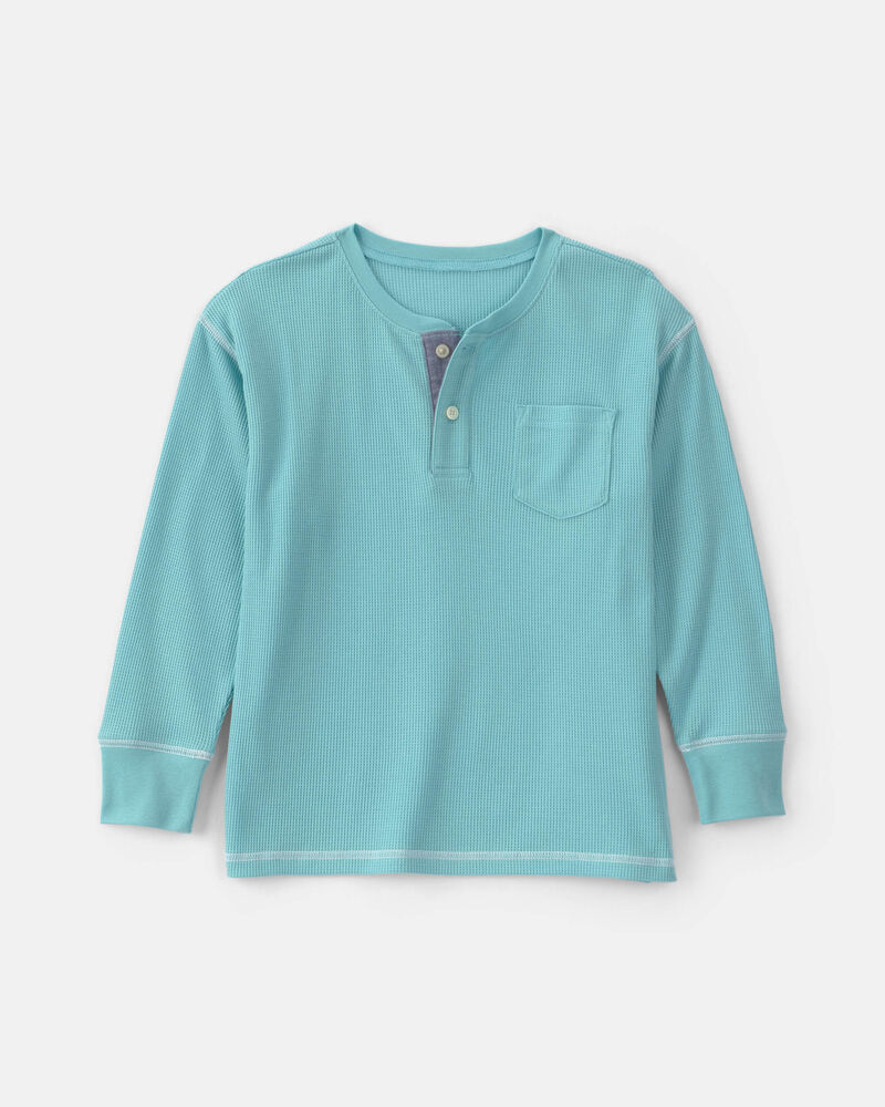 Boys Thermal Long-Sleeve Henley T-Shirt - Blue, image 1 of 3 slides