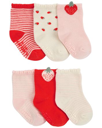 6 paires de chaussons pour bébés à motif de fraise, 