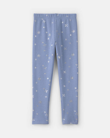 Girls Snowflake Fleece Pull-On Stretch Leggings - Blue/White, 