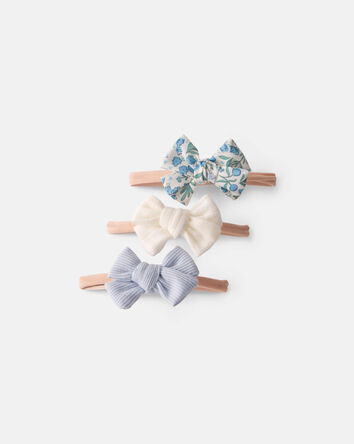 Baby Girl 3-Pack Bow Hair Ties - Blue, 