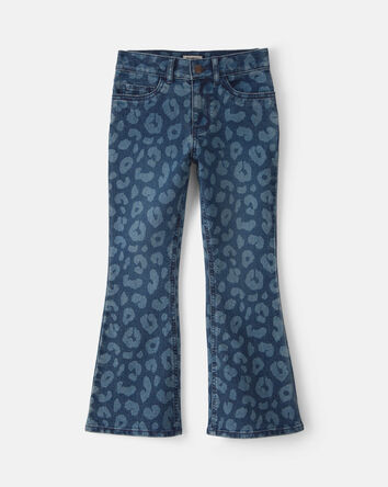 Filles - Jean &agrave; jambe &eacute;vas&eacute;e en denim &agrave; motif l&eacute;opard - D&eacute;lav&eacute; fonc&eacute;, 