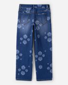 Girls Dark Wash Floral Print Denim Straight-Leg Jeans - Blue, image 2 of 4 slides