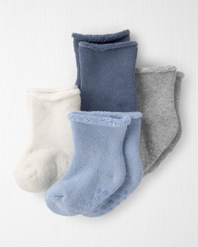 B&eacute;b&eacute; gar&ccedil;on - Emballage de 4 paires de chaussettes antid&eacute;rapantes en coton biologique, image 1 sur 2 diapositives