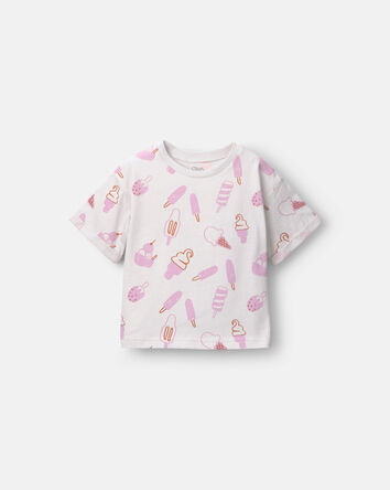 Toddler Girl Rolled Cuff Tee in Ice Cream Print - Ivory, 