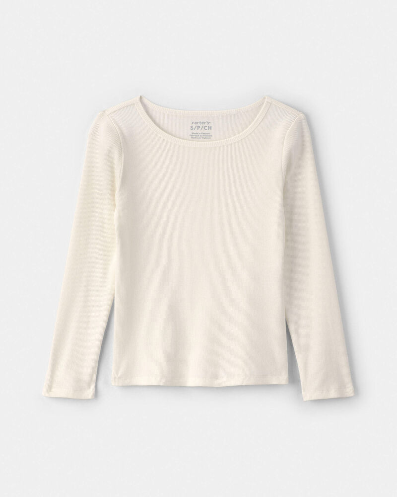Girls Long-Sleeve Ribbed Top - Cream, image 1 of 3 slides