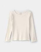 Girls Long-Sleeve Ribbed Top - Cream, image 1 of 3 slides