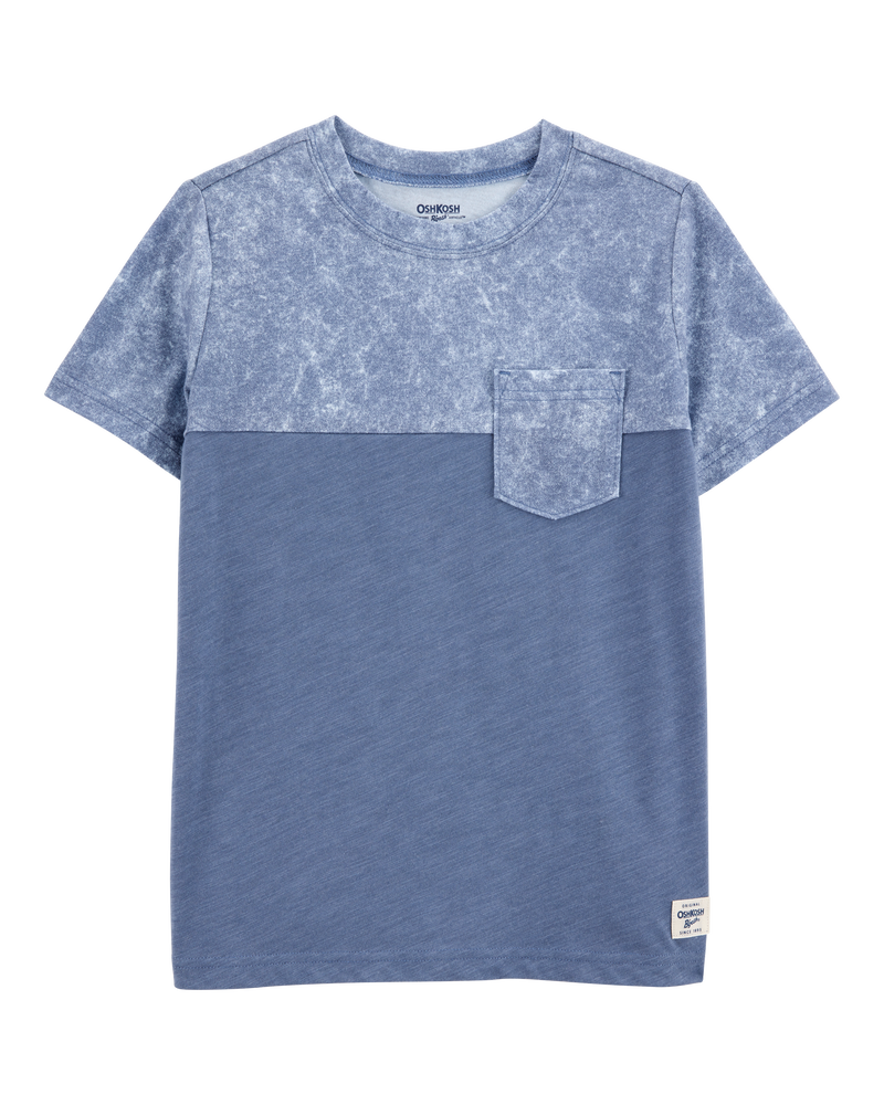 Enfant T-shirt à manches courtes à poche de couleur unie - Bleu, image 1 sur 3 diapositives