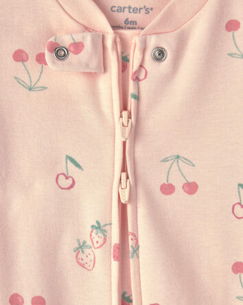 Baby Girl Strawberry 100% Cotton 2-Way Zip Sleeper - Pink, 