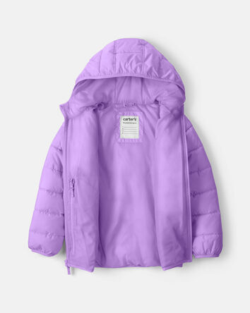 Girls Midweight Packable Puffer - Purple, 