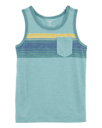 Kid Striped Front-Pocket Tank - Green, 