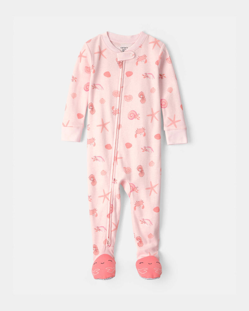Tout-petit fille - Pyjama 1 pi&egrave;ce ajust&eacute; en 100 % coton, animal marin - Rose, image 1 sur 3 diapositives
