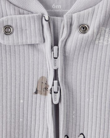 Baby Penguin Print Cotton Long-Sleeve Sleeper - White, 