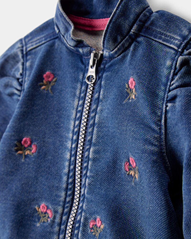 Bébé Blouson à fermeture à glissière en denim fleuri, image 2 sur 4 diapositives