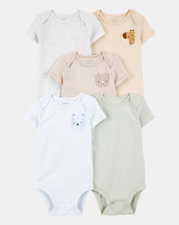 Baby 5-Pack Animals Short-Sleeve Cotton Bodysuits, 