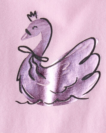 Baby Girl Metallic Swan Long-Sleeve Graphic Tee - Pink, 