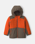 Toddler Boy Quilted Mid Weight Jacket- Orange, image 1 of 4 slides