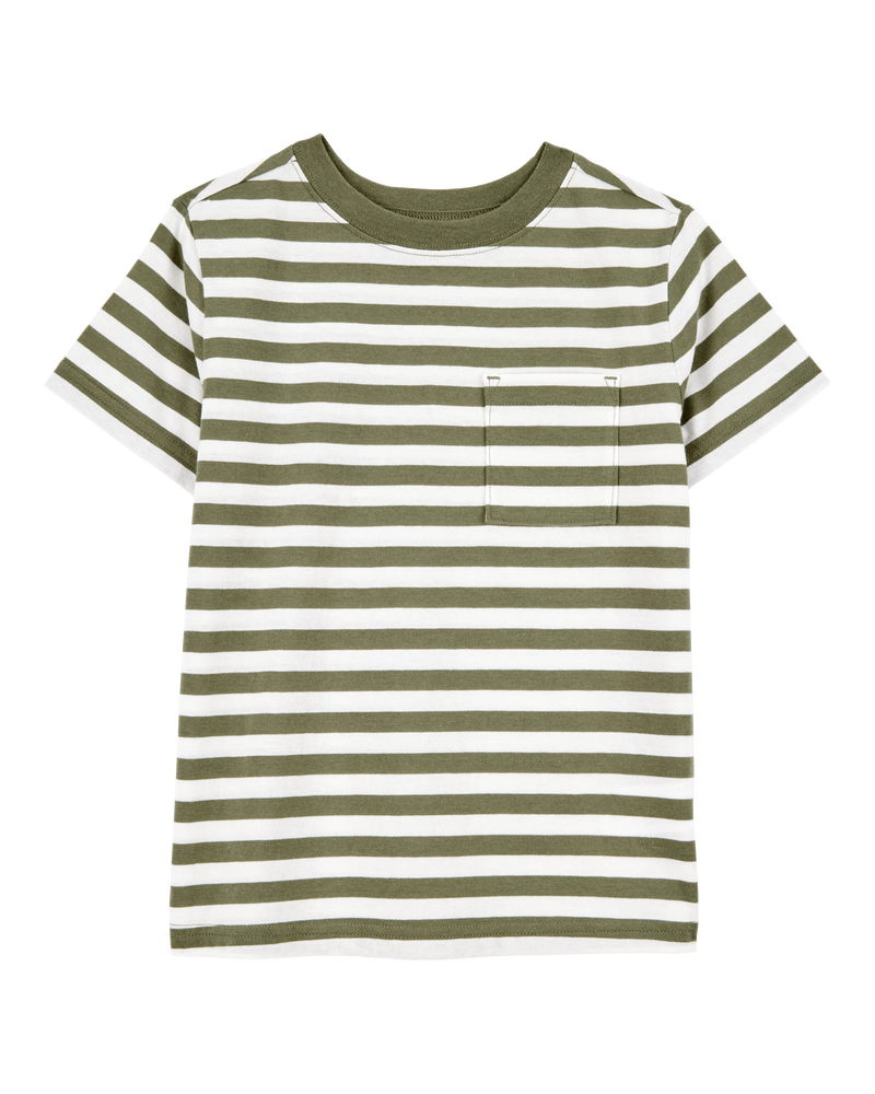 Kid Striped Short-Sleeve Pocket Tee - Olive, image 1 of 3 slides