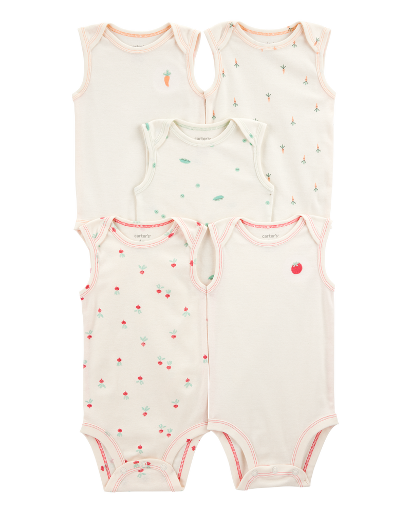 Baby 5-Pack Vegetables Sleeveless Bodysuits - Ivory, image 1 of 7 slides